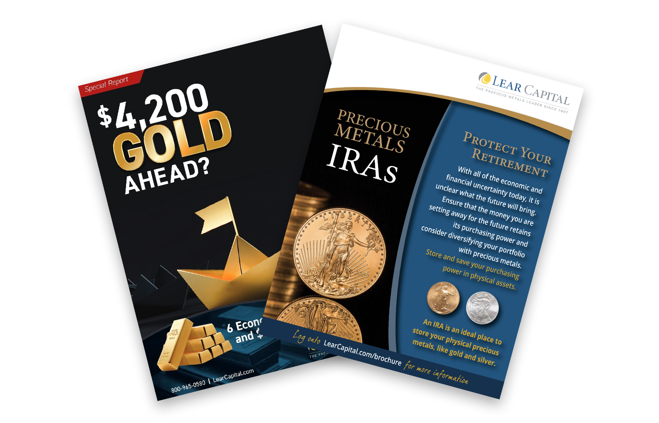 2 brochures, Precious Metals IRAs and $4,200 Gold Ahead covers