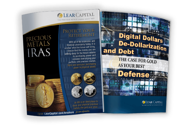 2 brochures: Precious Metals IRA, Digital Dollars, De-Dollarization and Debt Defense